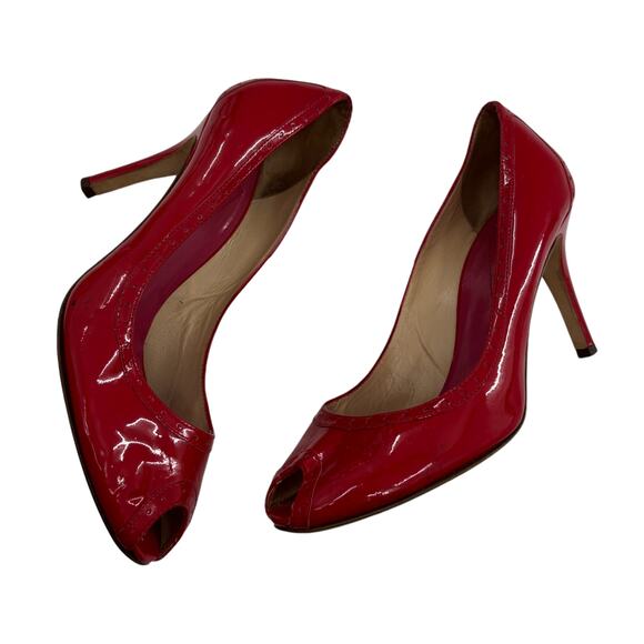 Kate Spade Red Patent Leather Giselle Peep Toe Stiletto Heels - Picture 6 of 11